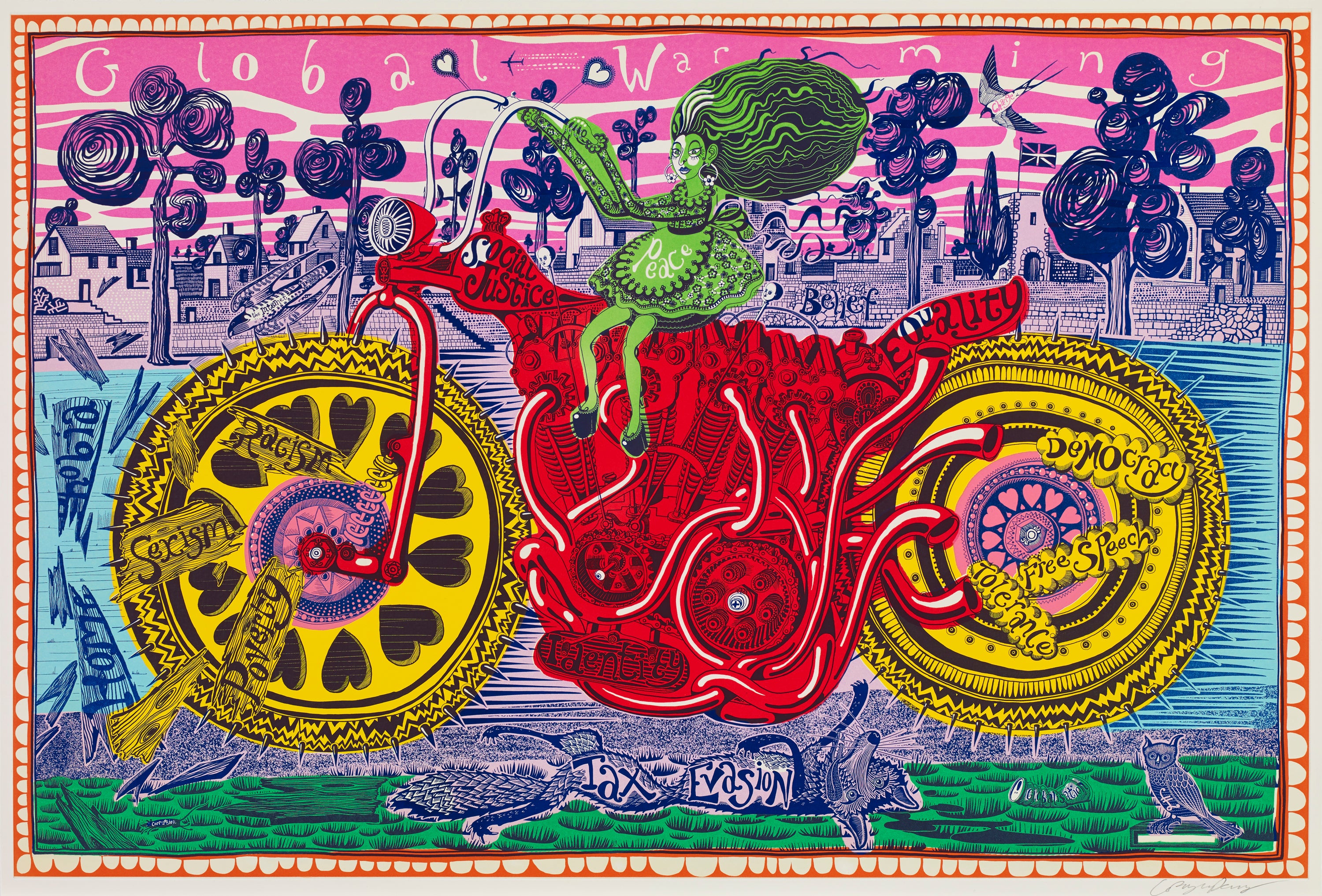 <p>Grayson Perry - Selfie with Political Causes, 2018</p>